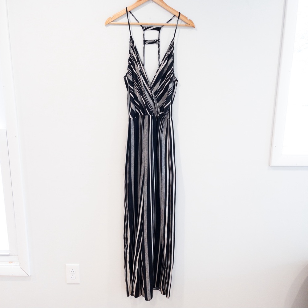 NWT Lani California Vertical Stripe Wide Leg Jumpsuit Romper Size Large